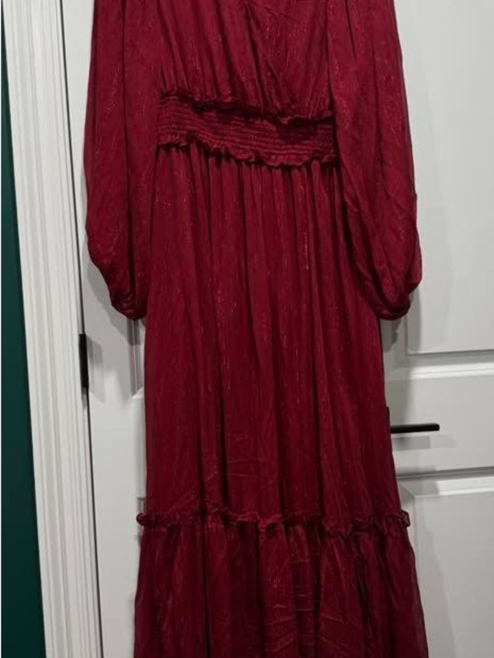 Flying Tomato Wine Red Long Sleeve Tiered Maxi Dress